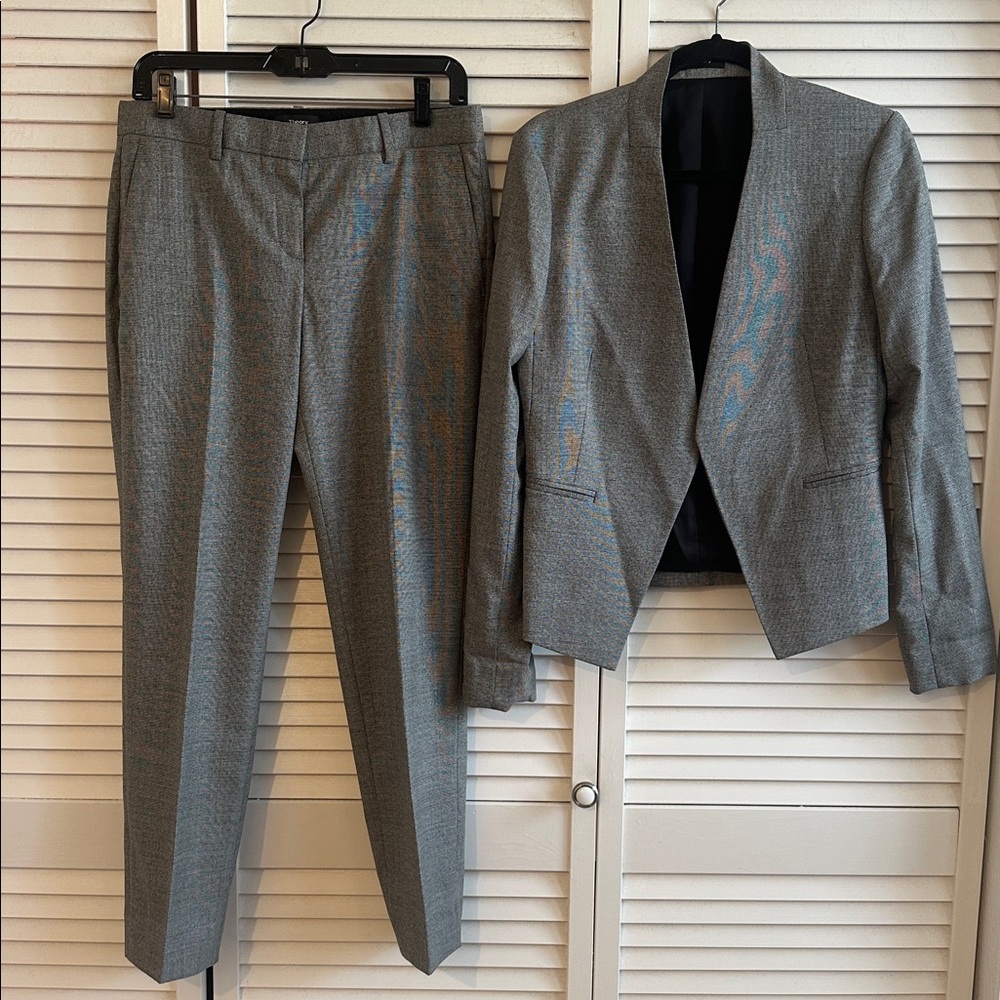 Theory Gray Wool Blend Blazer & Pants Suit